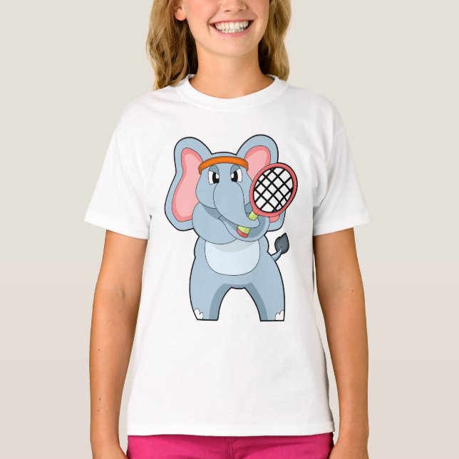 Camiseta Elefante en el tenis con raqueta de tenis (Anverso)