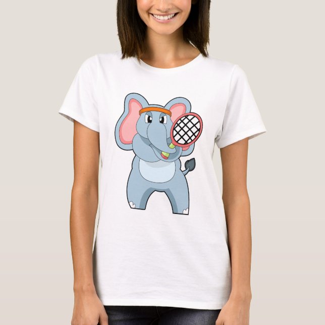 Camiseta Elefante en el tenis con raqueta de tenis (Anverso)