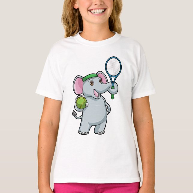 Camiseta Elefante en el tenis con raqueta de tenis (Anverso)