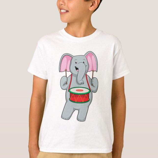 Camiseta Elefante en la música con tambor (Anverso)