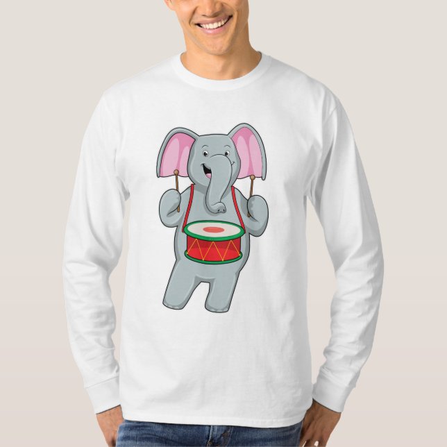 Camiseta Elefante en la música con tambor (Anverso)