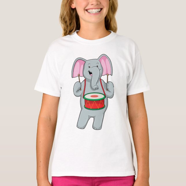 Camiseta Elefante en la música con tambor (Anverso)