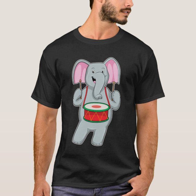 Camiseta Elefante en la música con tambor (Anverso)