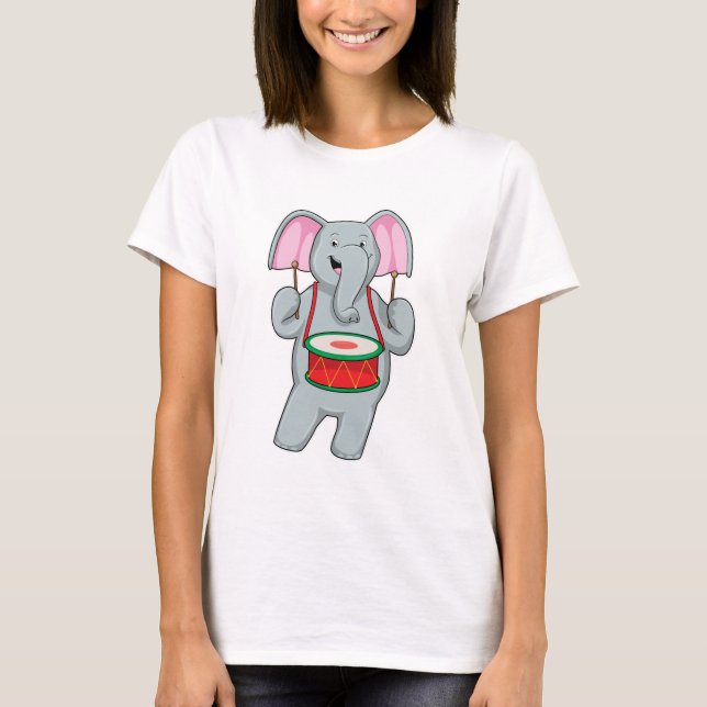Camiseta Elefante en la música con tambor (Anverso)