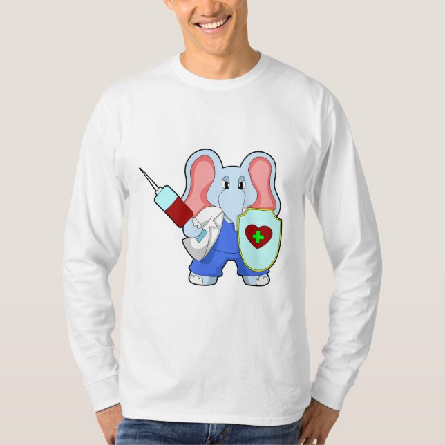 Camiseta Elefante en la vacunación con jeringas (Anverso)