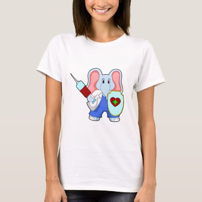 Camiseta Elefante en la vacunación con jeringas (Anverso)