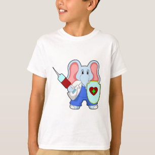 Camiseta Elefante en la vacunación con jeringas