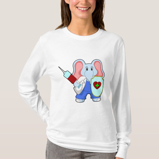 Camiseta Elefante en la vacunación con jeringas (Anverso)