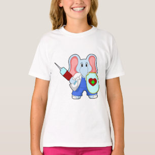 Camiseta Elefante en la vacunación con jeringas