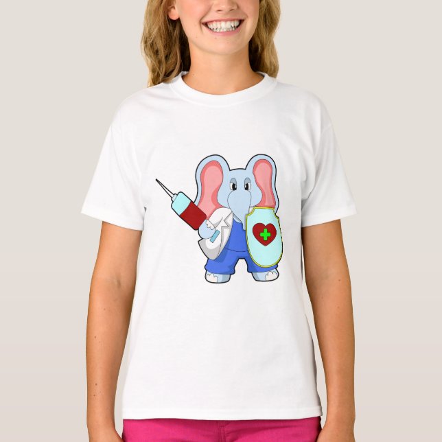 Camiseta Elefante en la vacunación con jeringas (Anverso)