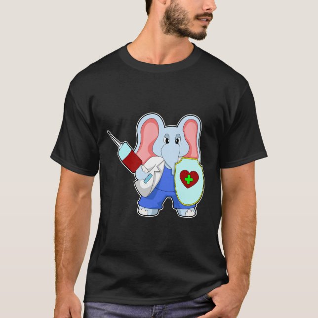 Camiseta Elefante en la vacunación con jeringas (Anverso)