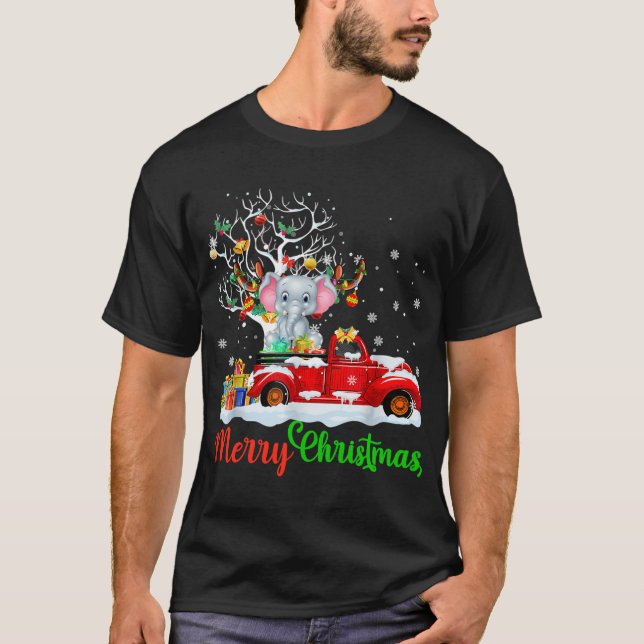 Camiseta Elefante En Navidades De Camiones Rojos Pajama Div (Anverso)