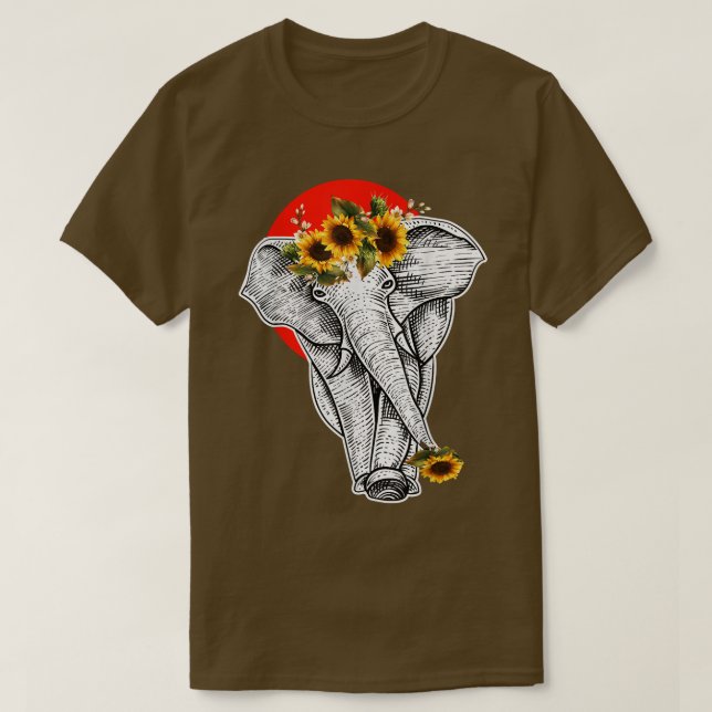 Camiseta Elefante Floral de girasol femenino gráfico estéti (Diseño del anverso)