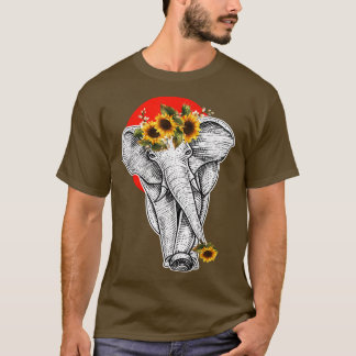 Camiseta Elefante Floral de girasol femenino gráfico estéti