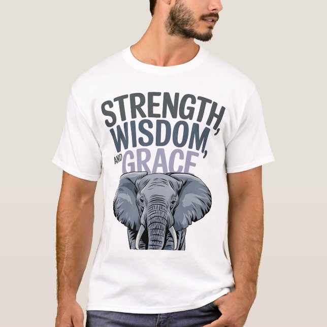 Camiseta Elefante 'Fuerza, sabiduría, gracia' Arte (Anverso)