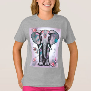 Camiseta Elefante gris indio adornado con flores