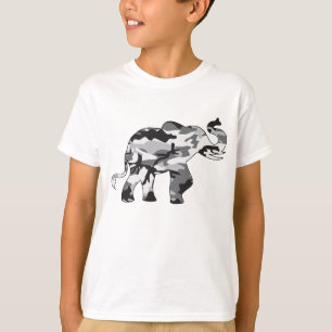 Camiseta Elefante hecho en un patrón gris del ejército de c