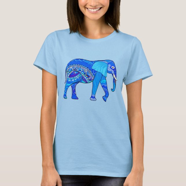 Camiseta Elefante indio en un patrón árabe azul (Anverso)