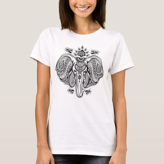 Camiseta Elefante indio inspirado del vintage (Anverso)