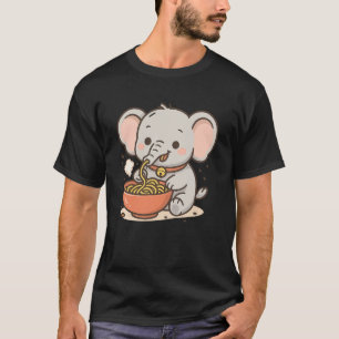 Camiseta Elefante Kawaii comiendo Ramen - Cute Noodle Bowl