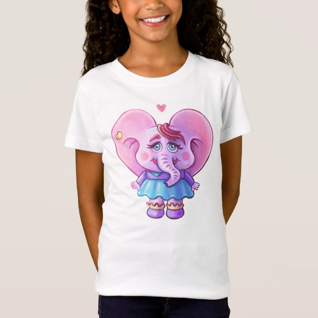 Camiseta Elefante Kawaii Rosa Enamorado (Anverso)