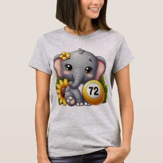 Camiseta Elefante lindo con una bola de bingo número 72