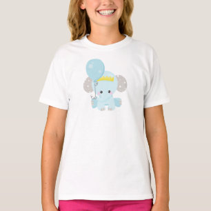 Camiseta Elefante lindo, elefante con globo, corona, estrel