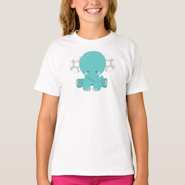 Camiseta Elefante lindo, elefante pequeño, elefante azul (Anverso)