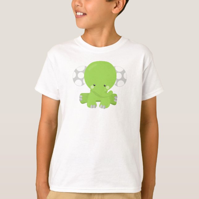Camiseta Elefante lindo, elefante pequeño, elefante verde (Anverso)