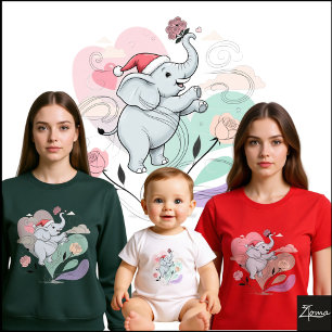 Camiseta Elefante Lindo Sombrero de Santa Rosa Pastel