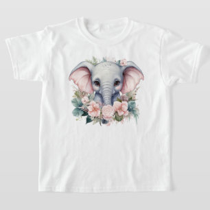 Camiseta Elefante Lindo y Flores