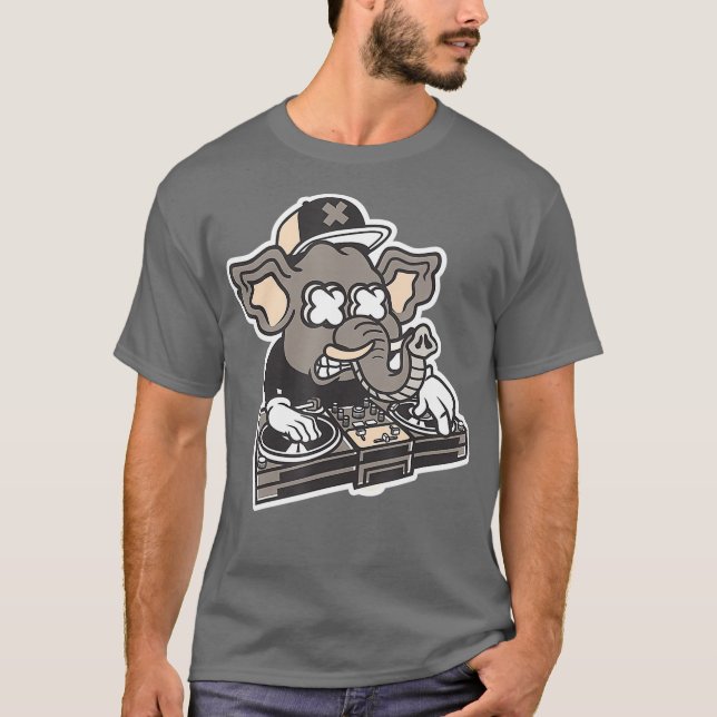 Camiseta Elefante Loco DJ Techno Music Bass Dancing (Anverso)