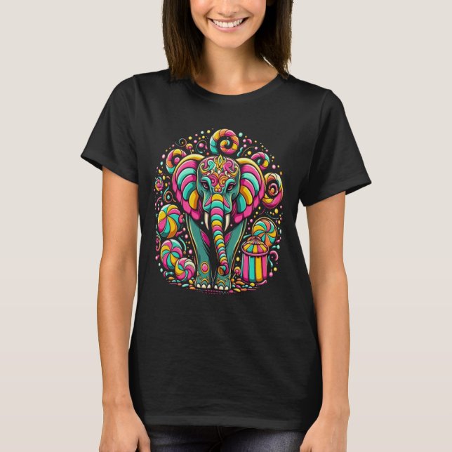 Camiseta Elefante Majestuoso Adornado Con Diseños Vibrantes (Anverso)