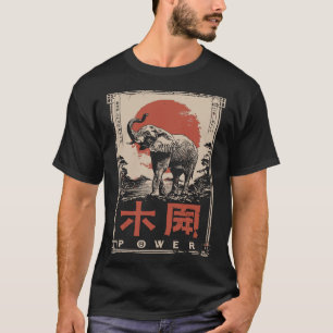 Camiseta Elefante majestuoso arte del Sol Rojo Japonés