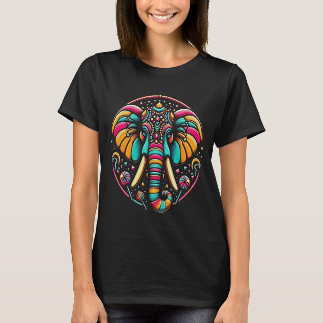 Camiseta Elefante Majestuoso Con Pintura De Cara Vibrante (Anverso)
