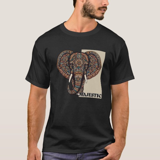 Camiseta Elefante majestuoso en el diseño azteca (Anverso)