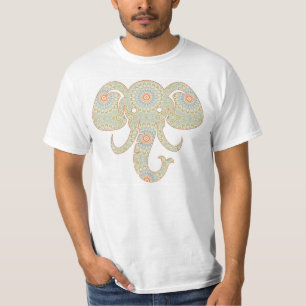 Camiseta Elefante Mandala en verde claro y Naranja