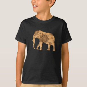 Camiseta Elefante Mandala Patrón Espiritual Sombra de Oro