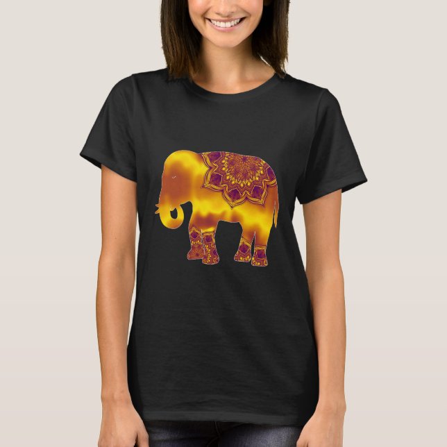 Camiseta Elefante naranja Yoga en la flora amarilla de Mand (Anverso)