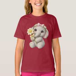 Camiseta Elefante niña adorable con flor de ganchillo - ide