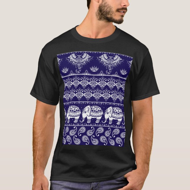 Camiseta Elefante, paisley: patrón de cosecha tribal. (Anverso)