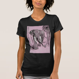 Camiseta Elefante Pasando Por La Sabana Madera En Rosa