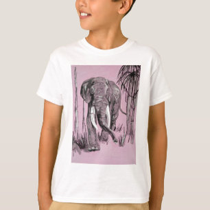 Camiseta Elefante Pasando Por La Sabana Madera En Rosa