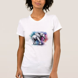 Camiseta Elefante plateado vibrante acuarela