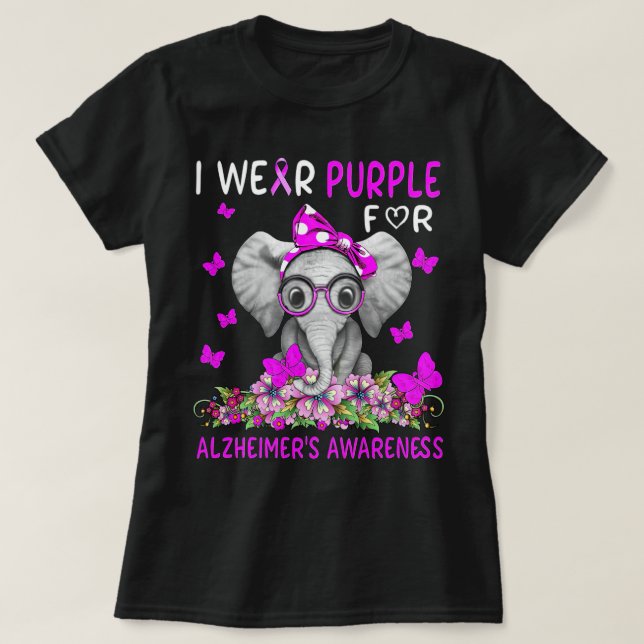 Camiseta Elefante Que Uso Púrpura Para La Conciencia Del Al (Diseño del anverso)
