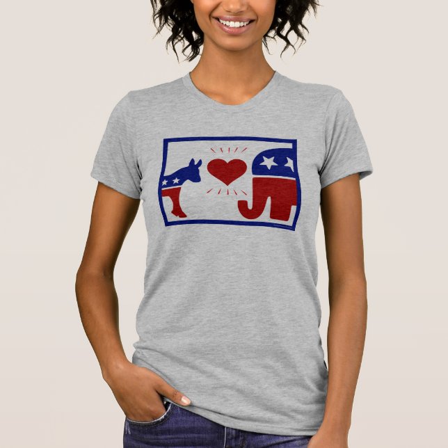 Camiseta Elefante republicano y burro democrático enamorado (Anverso)