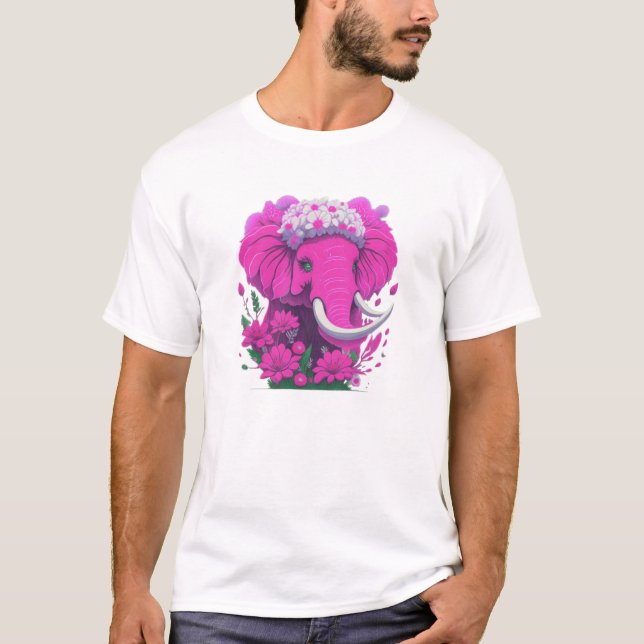 Camiseta Elefante rosa con daiseys (Anverso)
