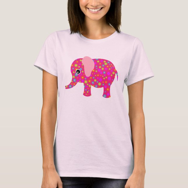Camiseta Elefante rosa floral Neon Blue Raglan Toddler Tee (Anverso)