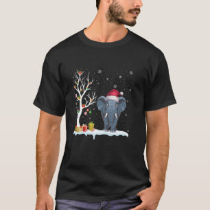 Camiseta Elefante Santa Hat Navidades de luz de árbol festi