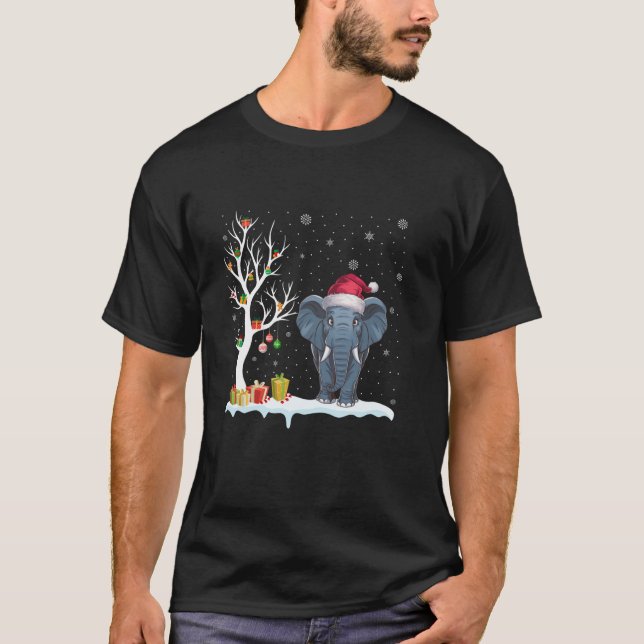 Camiseta Elefante Santa Hat Navidades de luz de árbol festi (Anverso)
